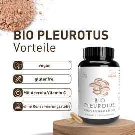 Pilze Wohlrab - Organic Pleurotus Capsule, 350 mg Oyster Mushroom Extract per Capsule, Acerola Vitamin C - Organic Quality (Pack of 60)
