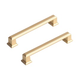 HUHUIAOH Zinc Alloy Handle Modern Style Handle Frosted Solid Furniture Hardware Kitchen Living Room Bedroom Wardrobe Drawer Handle - 2 Pack (Golden, 128mm（5in）)