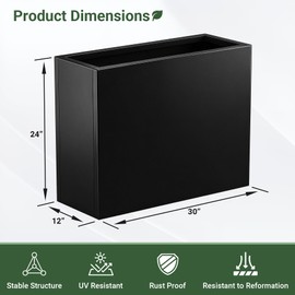 Toriexon Metal Planter Box 30” x 12” x 24”, Heavy Duty Tall Rectangle Planter Box with with Drainage Holes & Rust-Proof Coating, Modern Outdoor/Indoor Black Planter Box for Porch, Garden, Patio, Yard