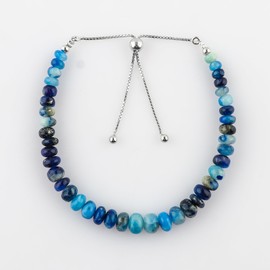 CRYSTALIS Copper Afghanite Lapis Lazuli Ethically Sourced Beads Bolo Bracelet, Beaded Crystals, Chakra Healing Gemstone, Women Jewelry, 925 Sterling Silver Slider 10 inch