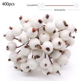 Gukasxi White Berries Artificial 400 Pieces Artificial Frosted Fruit Holly Berries White Mini Christmas Artificial Berry Flower for Home, Wedding, Party, Birthday, DIY Decoration