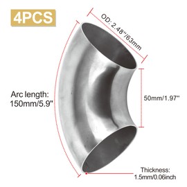 4PCS Stainless Steel Elbow 2.5" 90° Mandrel Bend Elbow-Thickness 16GA/.065" Wall, 304 Stainless Elbow Exhaust Tubing for Car Modified Exhaust Elbow Pipe, Stair Handrail