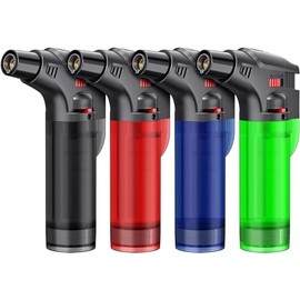 P PIPITA Encendedores de antorcha, 4 Pack, Mini Jet Single Flame, 45° Giratorio, Resistente al Viento, para Fogatas, Velas, Chimeneas, Favores de Fiesta de Navidad (Gas no Incluido), Color Mixto