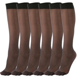 ZIHUA 6 Pairs Knee High Stockings for Women, 20 Denier Nylon Sheer Black Socks with Reinforced Toes (One Size,Black)