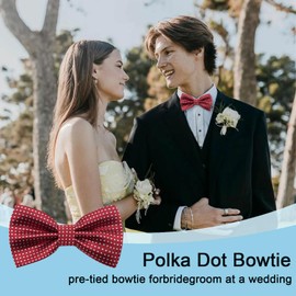 Luckyvestir Mens Bow Tie Polka Dot Bow Ties for Men Pretied Adjustable Bowtie for Party Work Formal Bowtie (red)