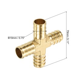 sourcing map 1Pcs Brass 4 Way Pipe Fitting, 3/4" (19mm) Cross Barb Union Fitting Pipe Adapter for Water/Fuel/Air Transport Connect Pipelines