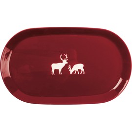 Primitives by Kathy Oval Platter - this red stoneware platter features a winter deer design, use a home décor accent or serving tray for guests