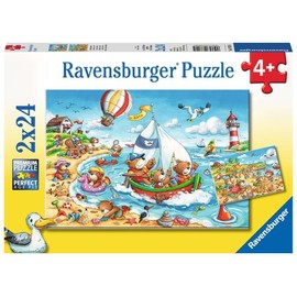 Ravensburger Kinderpuzzle - 07829 Urlaub am Meer - Puzzle für Kinder ab 4 Jahren, mit 2x24 Teilen