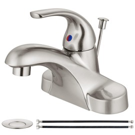 Aolemi Bathroom Faucets Arc 4 Inch Centerset Bathroom Sink Faucet Single Handle Vanity Faucet with Supply Lines,with Lift Rod Drain Assembly,Brushed Nickel