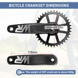 MEGHNA Bicycle Crankset Set 170 mm Crankset 32T/34T/36T/38T Universal for Single Speed and 6/7/8/9/10/11 Speed Bike, MTB BMX Road Bike (38T)