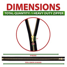 Mandala Crafts 29 Inch Zipper Heavy Duty Zippers - #10 Black Metal Zippers for Sewing - Gold Zipper Separating Zipper for Jacket Zippers Coat Zipper Upholstery Zippers