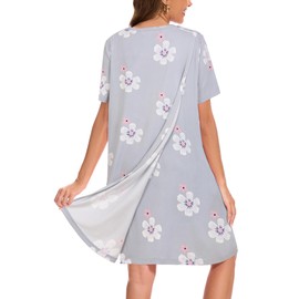 AVIIER AVIIER Hospital Gowns for Women Open Back Adaptive Clothing Nightgowns Post Shoulder Surgery Dress Grey Flower L