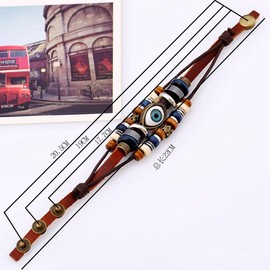 INMOFN Mens Womens Evil Eye Bracelet Leather Boho Vintage Beads Charm Wristband Bracelets Jewelry Gifts Adjustable (Brown-Button)