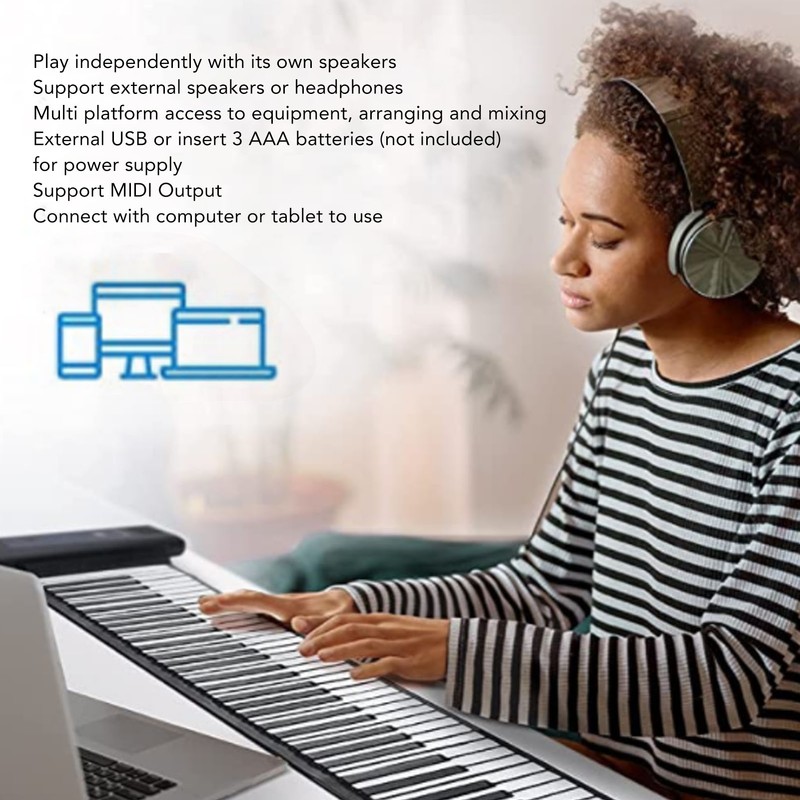Roll Up Piano 49 Keys 4D Surround Sound USB Battery