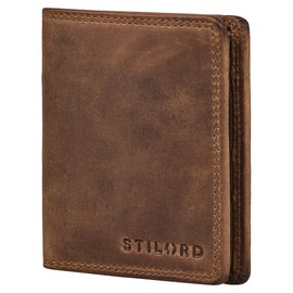 STILORD 'Knox' Leather Wallet Men's Genuine Leather – Large Viennese Combination Purse Coin Purse Men's Large in Portrait Format Wallet with Many Card Slots RFID Protection, Medium - Brown, S, coin
