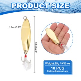 PATIKIL Fishing Spoons, 10 Pcs 9/10 oz Fishing Lures Casting Spoon Treble Hooks Jigs Hard Metal Spinner Baits for Freshwater Saltwater Salmon, Gold Tone