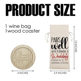 Burlap Wine Bags With Drawstrings & Wood Coaster-Pairs Well With Planning A Wedding-Cheers to a lifetime of love Bottle Bags-Reusable Wine Gift Bags For Bridal Planning Wedding Favors & Supplies-A03
