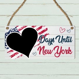Days Until New York Countdown Chalkboard Plaque – Exciting Travel Countdown Sign with American Flag Design – Perfect for Counting Down to Your NYC Adventure (White & Flag, Without Pen)