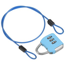 PATIKIL Security Steel Cable with 3 Digit Combination Lock, Travel Padlock 1.6Ft Coated Safety Wire Rope Double Loop for Luggage Suitcase Blue
