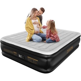 DIVON Air Mattress Queen with Built in Pump,Blow Up Mattress with Wave Pattern in 3 Mins,18'' Quick Inflatable Mattress, Luxury Airbed for Home&Camping,Black,660lbs