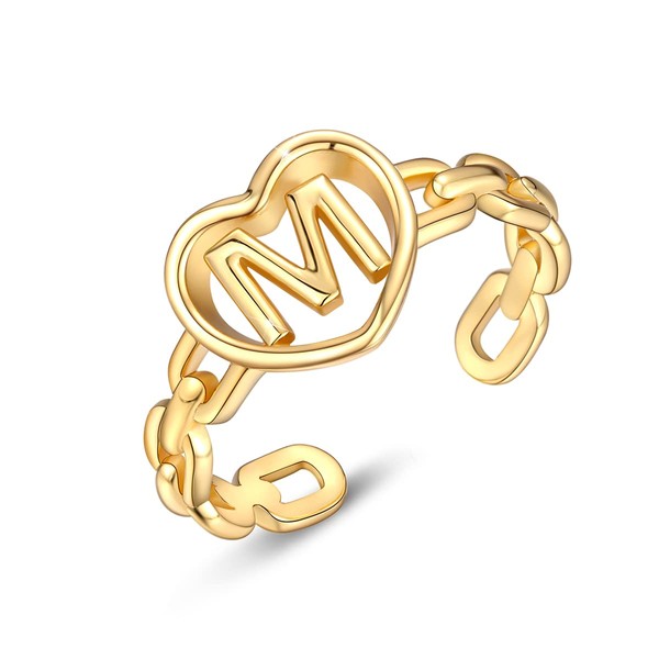 PEARLOVE 925 Sterling Silver Adjustable Initial Ring for Women Stackable