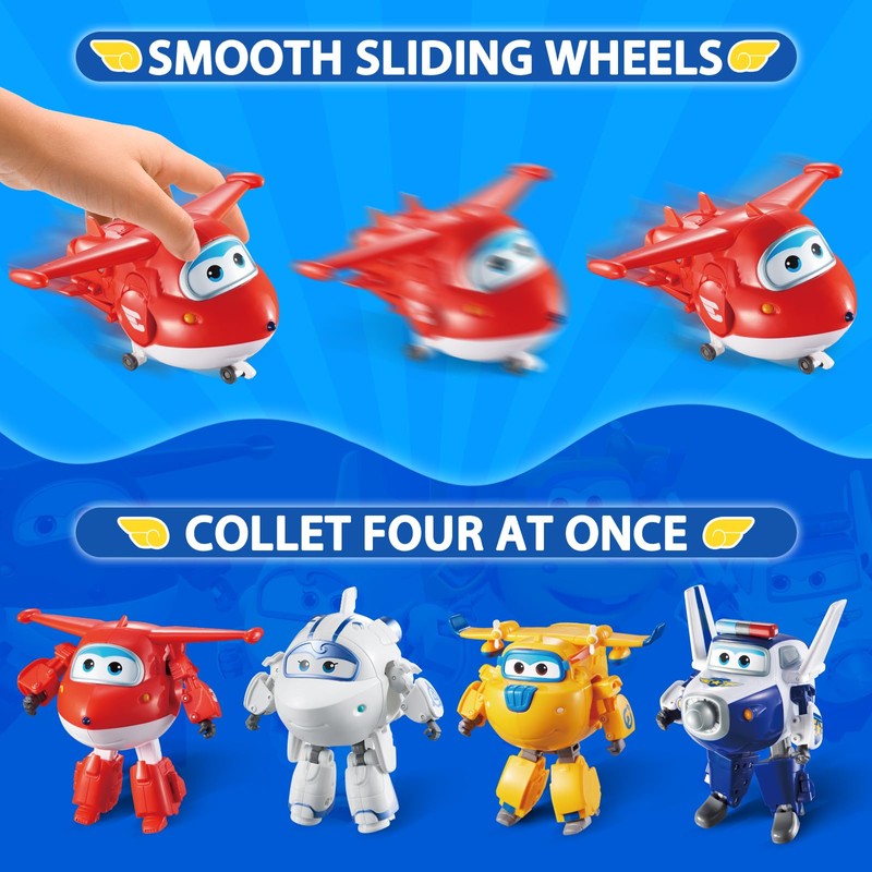 Super Wings 5" Transformable Toys 4-Pack Action Figure Tobot, Transforming