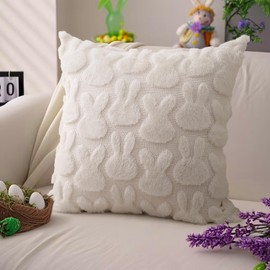 DFXSZ Easter Pillow Covers 18x18 inch Easter Decoration Cream White Rabbit Soft Plush Faux Fur Jacquard Throw Pillows for Bedroom Sofa Holiday Festivals Home Decor FHJ-013A18