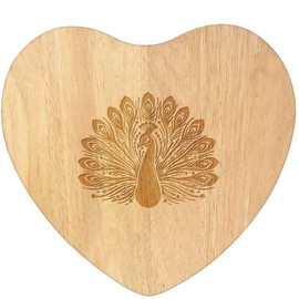 'Graceful Peacock Display' Wooden Heart Shaped Chopping/Cutting Board (WB00077886)