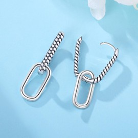 Cycuff 925 Sterling Silver Hoop Earrings Colorful Cubic Zirconia Jewelry Drop Earrings for Women Set Earring Gifts for Her (Rectangle Double Ring Snake Earrings)