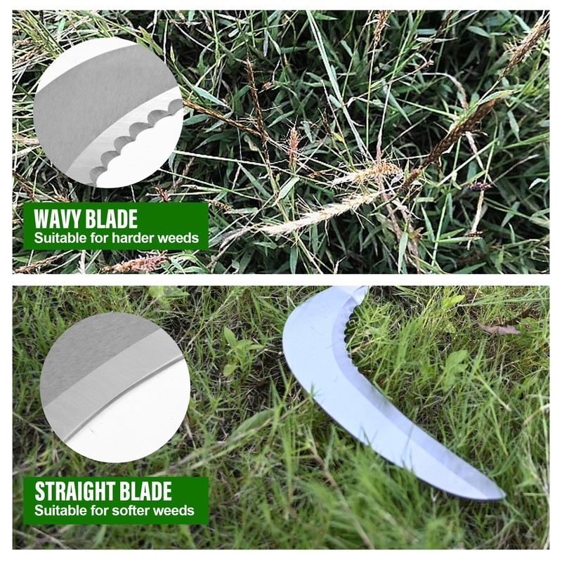 YEELOR Weeding Sickle, Steel Grass Sickle with Serrated Double-Edged Blade,