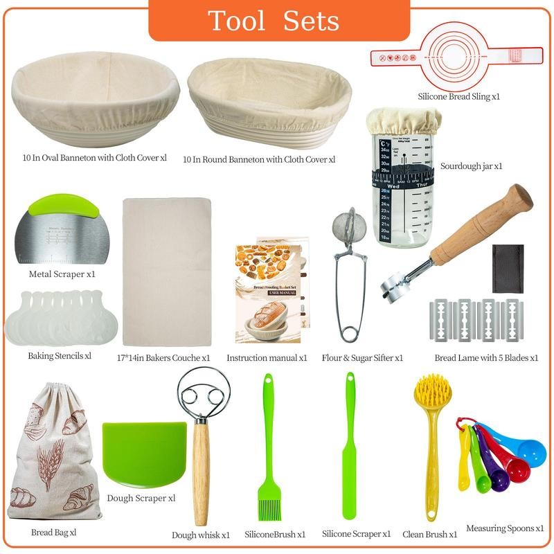 Bread Proofing Basket Set, 16pcs/set Including Round & Oval Banneton,