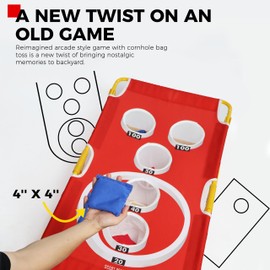 Foldable Arcade Style Cornhole Board Game Set with 8 Bean Bags & Scorecard with 8 Games – Portable 5-Hole Toss Target for Indoor/Outdoor Fun - Tailgate Size