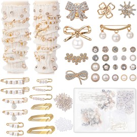 Janinka 348 Pcs DIY Junk Socks Charms Kit with Letter Beads, Gold Charm Safety Pin Brooch Pearl Rhinestone Jewelry Bulk Decorating Accessories for Women Socks Shoes Hat Clothes (Elegant Style)