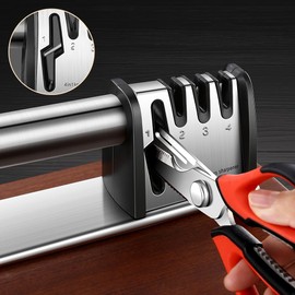 Kitchen Knife Sharpener, 4-Stage Manual Knife Sharpeners for Kitchen Knives & Scissors, Blade Repair, Restore, Polish Tool, Scissor Sharpener Tool