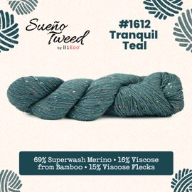 HiKoo Sueno DK Tweed Yarn Hank for Knitting, Crocheting, and Crafts, Soft Superwash Merino Wool, Viscose from Bamboo, Viscose Flecks, 255 Yards, #1612 - Tranquil Teal