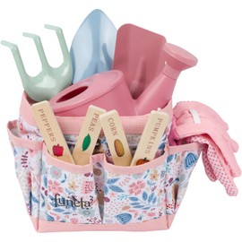 Funeta Floral Kids Gardening Set - Toddler Garden Tools, No-Leak Watering Can & Quality Tote Bag - Safe Metal Tools for Kids