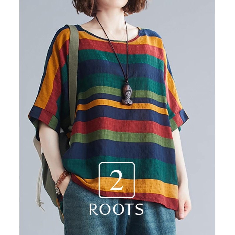SECOND ROOTS Women's Top Tunic Design, Retro, Multi, Patterned, Short