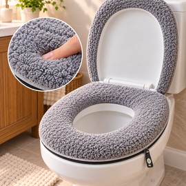 Thickened Toilet Seat Cushion for Winter – Soft Machine-Washable Cover with Zipper Handle for Home Bathrooms