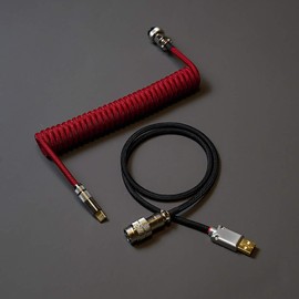 hokistudio Custom Coiled Type C USB Cable for Mechanical Keyboard Handwork Braided XLR Connector Spiral Paracord 100cm Version(Red Black)
