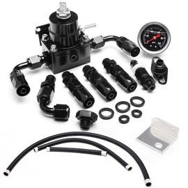 EFI Fuel Pressure Regulator Kit with Bypass Return 0-100psi Pressure Gauge AN6-6AN Fuel Line Hose Fitting Connectors Kit Adjustable Universal Aluminum (black)