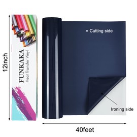 FUNKAKA Navy Blue HTV Heat Transfer Vinyl Rolls, 12" x 40ft Glossy Navy Blue Iron on Vinyl for T-Shirt, Adhesive Navy Blue HTV Vinyl for All Cutter Machines Easy to Cut & Weed for Heat Vinyl Design