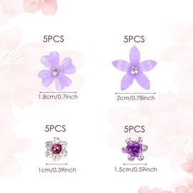 20 Pieces Mini Flower Hair Clips, Cute Rhinestone Hair Pins, Small Decorative Hair Clips, Wedding Hair Clips, Purple Flower Hair Clips, Bridal Hair Accessories for Girls and Women