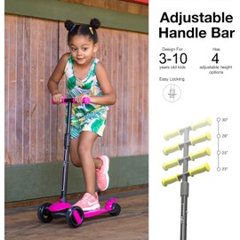 6KU Scooters for Kids 3-10 Year Old with Flash Wheels, Toddler Scooter 4 Adjustable Height, Extra-Wide PU LED Wheels, 3 Wheel Scooters for Girls & Boys (Black)