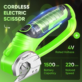 Sakerplus Cordless Electric Scissors, 4V Rechargeable Cardboard Cutter, Cordless Box Cutter, Powerful Cardboard Scissors with Blade, LED Light, Safety Lock for Cutting Fabric Cardboard Leather