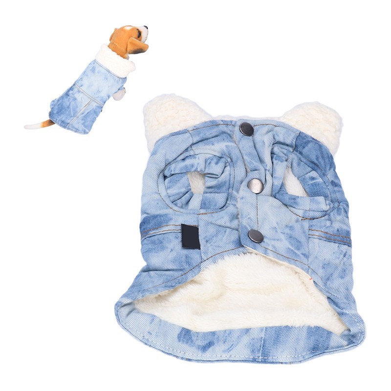 Dog Jean Coat Warm Cold Weather Plush Denim Pet Jacket