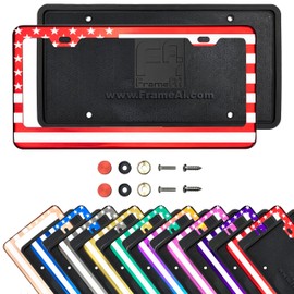American Flag Stainless Steel License Plate Frame – Red and Chrome with Stars & Stripes Design – Rustproof, Weatherproof, Includes Screws, Caps & Silicone Gasket for Front or Rear