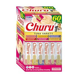 INABA Churu Cat Treats, Grain-Free, Lickable, Squeezable Creamy Pure Cat TreatTopper with Vitamin E  Taurine, 0.5 Ounces Each Tube, 60 Tubes, Tuna... 
