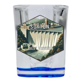 R and R Imports Sutton West Virginia Travel Destination Souvenir 2 Ounce Shot Glass Square 2-Pack