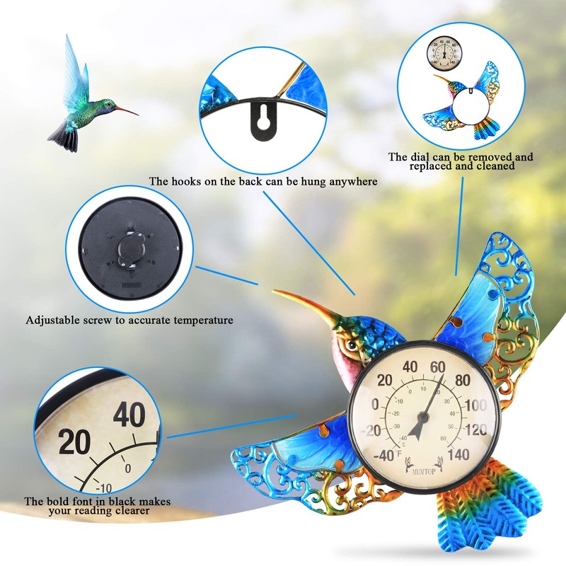 Thermometer Indoor Outdoor Patio Weather Thermometer Wall Hummingbird No Battery