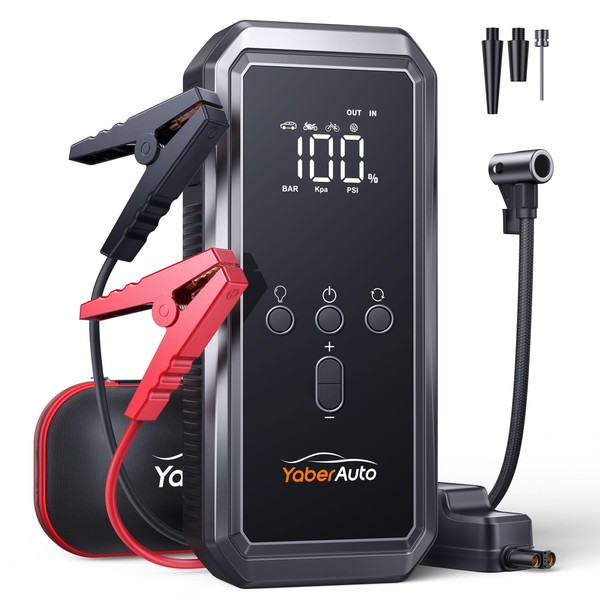 YaberAuto 8-in-1 Jump Starter with Air Compressor 5500A 150PSI Portable